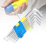 CCLIFE Innensechskantschlüssel Set HEX mit Griff 13tlg, mit Kugelkopf, 1,27 bis 10mm, Inbusschlüssel Set lange CRV, Winkelschlüsselsatz