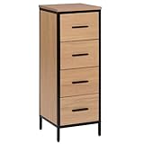EUGAD Badezimmerschrank, Badschrank, Kommode mit 4 Schubladen, Beistellschrank, Schrank für Badezimmer, Wohnzimmer, Schlafzimmer, Küche, Flur, aus Metall + Holzwerkstoff, 30x82x30 cm