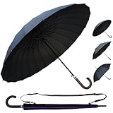 Leistungsregenschirme - 60MPH StormDefender Max 24 - Winddichter großer automatischer starker Regenschirm - Verstärkter 24-Rippen-Rahmen - Hakengriff aus massivem Holz - Teflonbeschichtet