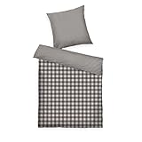 TOM TAILOR Flanell-Bettwäsche, 80x80 cm + 135x200 cm, 100% Baumwolle/ Flanell, Mit Wendemotiv und farbigem Markenreißverschluss, CLASSIC CHECK Grau, Beige (Anthracite & Sunny Sand)