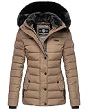 Navahoo Damen warme Winter Steppjacke mit Abnehmbarer Kunstfell-Kapuze Milianaa Taupe Gr. M