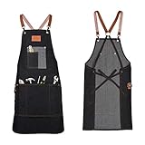 Lanthour Arbeitsschürze Herren Werkstatt, Canvas Jeans Schürze Schwarz Wasserdicht & Einstellbar, Schürzen Männer Handwerker Tischler Maler Barkeeper, Schreinerschürze Gartenschürze, Unisex