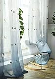 Lactraum Gardine Kinderzimmer Mädchen Junge Tranparent Bestickt Stern Mond Voile blau Gradient mit Universalband 100 x 245 cm (BxH)