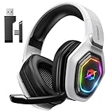 Ozeino OW810 40H Wireless Gaming Headset, Dual-Modus(2.4GHz+BT) mit 7.1 Surround Sound, Spielbetrieb während Ladung, Komfort bei FIFA/CS:GO/FPS & Streaming, Plattform für PS5/PC/Switch, Kristallweiß