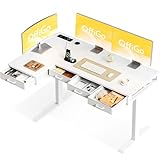 OffiGo Eckschreibtisch Höhenverstellbar, 140x80 cm Schreibtisch höhenverstellbar mit 4 Schublade, Elektrischer Tisch L Form mit Steckdose für Büro und Arbeitszimmer, Groß Ecktisch Weiß