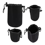 LIFKICH 4 Stück Teiliges Neopren Kameraobjektivtaschen Stoßfest mit Haken Vielseitig Einsetzbar für DSLR Objektive und Zubehör Schutz vor Feuchtigkeit Staub Sand