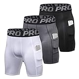 YUSHOW 3er Pack Kompressionsshorts Herren Kompressionshose Sporthose Kurz Schnell Trocknend Atmungsaktive Kurze Radlerhose Sommer Männer Laufhose Funktionsunterwäsche mit Taschen