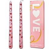Topsics Stabkerzen zum Valentinstag, 25,4 cm, rosa, 2 Stück, geruchlose Herzmuster, Valentinstagskerzen