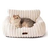 MEWOOFUN Hundesofabett - Katzenbetten für Hauskatzen Weich und Flauschig, Katzensofabett Kleines Hundebett für Hunde und Katzen, Beruhigendes Hundebett (Hafermilch, 61x48x30cm)