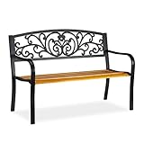 Relaxdays Gartenbank, 2-Sitzer, Balkon, Terrasse, Holz, Metall, rustikale Parkbank, HxBxT: 86,5x127x59 cm, braun/schwarz