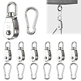 12 Stück M15 Umlenkrolle, 6 Stück Umlenkrolle M15 & 6 Stück Karabiner M4, Edelstahl Umlenkrollen für Drahtseile Seile Bis 6 mm Durchmesser, Tragkraft 35kg (Silber) Rolle für Sonnensegel, Fitness