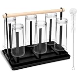 BBWELL 6-Flaschenhalter,Stabiler ​​Flaschen abtropfständer mit Holzgriff & Reinigungsbürste,Inkl.Abnehmbarer Schwarzer Tropfwanne,​​Flaschenständer für Flaschen/Tassen/Kaffeebecher