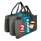 KARAT Filztasche Shopper Holzkorb für Kaminholz, robuste Einkaufstasche aus Filz universell einsetzbar, Filzkorb mit Griffen 50x25x25cm, grau 30 L Vol. (Conny) (2 Stück)