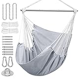 Hängesessel Hängesessel - Hängeseil Schaukelstuhl, Hängesessel für Schlafzimmer, Terrasse, drinnen, draußen, Hängematte, Schaukel, stabile Stahlspreizstange mit Anti-Rutsch-Ringen (Kissen nicht im