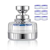 Kalkfilter Wasserhahn, Universeller Wasserfilter für den Wasserhahn, Tap Filter, Anti-Kalk-Filter mit 6 Hochleistungsfiltern aus PP, 360° drehbare Sprühdüse, Geeignet für Küche, Bad