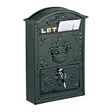 Relaxdays Briefkasten Vintage, verzierter Postkasten, HxBxT: 42 x 28 x 10 cm, A4 Briefschlitz, 2 Schlüssel, grün/Gold