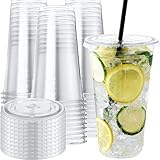 Ol gastro bedarf 100 Stk Smoothiebecher 300ml + Flache Smoothie Deckel PET Mit Schlitz 95mm