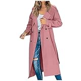 Generisch Trenchcoat Damen Lang Mantel Mit Knöpfen Wintermantel Elegant Damen-Mäntel Winddicht Übergangsjacke Winter Jacke Revers Winterjacke Mit Taschen Damenjacken Langarm Einfarbig Jacken Casual
