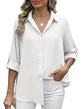 Decorie Damen Bluse Elegant Langarm Shirt 3/4 Arm Blusenshirt Weiß M