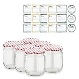 HLKauf Marmeladengläser Einmachgläser mit Schraubdeckel 6er Set Einweckgläser 425 ml Einmachglas inklusive 5x6er Etiketten zum beschriften & GRATIS Block