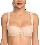 Lemorosy Damen Bügel Balconette-BH Gepolsterte Träger Halbschale Push Up(Beige,90D)