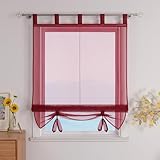 ESLIR Raffrollo mit Schlaufen Gardinen Küche Raffgardinen Transparent Schlaufenrollo Vorhänge Modern Voile Beere BxH 140x155cm 1 Stück