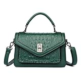 WIGUYUN Damen-Handtasche aus veganem Leder, Krokodilmuster, Griff, Clutch, Umhängetasche, Umschlagtasche, E-Grün, Einheitsgröße