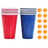 GNAUMORE Bierpong Becher Set,Partybecher,Beer Pong Becher,Partybecher Wiederverwendbar,Partybecher Kunststoff Red Blue Cups,Wiederverwendbare Bierpong,6 Rote Becher+6 Blaue Becher+12 Tischtennisbälle