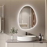 S'AFIELINA Spiegel mit Beleuchtung Asymmetrischer LED Badspiegel 60 x 45 cm mit Touch-Schalter, Dimmbar 3 Lichtfarbe Einstellbare, Beschlagfrei Badezimmerspiegel mit Beleuchtung