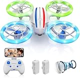 DEERC Mini Drohne mit Kamera für Kinder, RC FPV Quadrocopter mit Wifi Übertragung,2 Akkus Lange Flugzeit,Bunte LED Lichter,APP Gestensteuerung,Tap Fly,3D Flip Kinderdrohnen für Anfänger Mädchen D23,C0