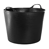 RED HOG Gartenkorb Kunststoff 42L Flexi Bag Wäschekorb Rund Behälter für Haus, Garten, Gebäude, Superstark, Mehrzweck, Verstärkungsrippen, Rissbeständig, Griffe Haltbarkeit: 120 kg, Schwarz