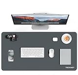 TECKNET Schreibtischunterlage, 80 x 40cm Große Tischschutzpolster,Wasserdichte Laptop Desk Mat,PU Leder Tischunterlage, Abwischbar Doppelseitige Schreibunterlage für Büro/Zuhause (Dunkelgrau/Schwarz)