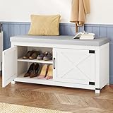 Hzuaneri Schuhbank, Schuhschrank mit Sitzfläche, Schuhregal mit Sitzbank, Gepolstertem Kissen, 35 x 100 x 49 cm, für 12 Paar, bis 150 kg belastbar, für Eingang, Wohnzimmer, Flur, Weiß SB26603GY