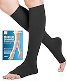 Offene Zehe Medizinische Kompressionsstrümpfe Damen & Herren 20-30 mmHg Klasse 2, Größe S-4XL, Kompressionssocken Stützstrümpfe für Krampfadern Ödeme Flug (Schwarz, XXL)
