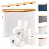 LONBET Toilettenpapier Aufbewahrung Box mit Deckel aus Bambus - Klopapier Aufbewahrung 12 Rollen - Stapelbar, Wasserdicht, Antibakteriell & Atmungsaktiv, Aufbewahrung Badezimmer,Hellgrau 45x15x34.5cm
