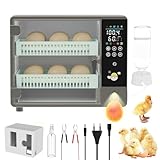 Brutautomat Vollautomatisch, 24 Eier Brutapparat, mit automatischer Eierwendung und automatischer Befeuchtung, Temperaturkontrolle, LED-Touchscreen, doppelte Stromversorgung, für Bruthühner, Wachteln