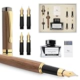 Wordsworth & Black Fountain Pen Gift Set, Enthält Tintenfass, 6 Tintenpatronen, Tintenkonverter, 4 Ersatzfedern, Luxus-Bambus, Journaling, Kalligraphie, Schreibfüller Schreibgefühl [Braunes Holz]