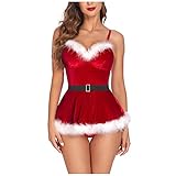 Yekdmxop Dessous Damen Verführerisch Curvy Verführerische Unterwäsche Babydoll Open Set Rot Unterwäsche Set Sexy Body Transparent Weihnachten Sexy Sets Erotik Neujahr Nachthemden Hot Plus Size, rot, S