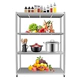 miihgnos 4 Böden Schwerlastregal Gastronomie, Edelstahlregal Küchenregal Höhenverstellbar bis 160 kg, Kellerregal Regal Lagerregal für Küchen Restaurants Cafeterias (120 x 40 x 150 cm)