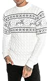 Redbridge Herren Strickpullover Norweger Pullover Slim-Fit Plait Reindeer Weiß M