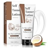 Selbstbräuner für Körper & Gesicht (Medium bis Dunkel) | Feuchtigkeitsspendende Bräunungscreme mit Kokosnussöl | Selbstbräuner Lotion für Gesunde Bräune, 120ml