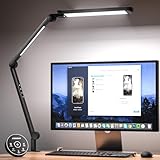 EYOCEAN LED Schreibtischlampe, Schwenkarm Architektenlampe Arbeitsleuchte, Duale Lichtquelle Büro Tischlampe, 15W Einstellbare Helligkeit und Farbtemperatur, Augenschutz Klemmleuchte