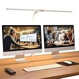 APMIEK Doppelkopf Schreibtischlampe LED Dimmbar, 24W 76CM Schreibtischlampe Klemmbar, 3200K-6500K Schwanenhals Büro Tischlampe Augenschutz Arbeitsplatzleuchte Monitor Lampe PC Lampe(Weiß)