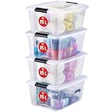 Iris Ohyama, Aufbewahrungsboxen mit Deckel, Kunststoffboxen, Plastikbox, Box mit Deckel, 15L, 4er-Set, Transparent, Verschlussclips, Stapelbar, Organisation, BPA-frei, Plastikboxen, Kisten, NTB-15
