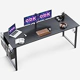 ODK Schreibtisch, 160x55x73,5cm Computertisch Schwarz Bürotisch mit Kopfhörer Halter und Aufbewahrungstasche, Arbeitszimmer Holz PC Tisch Officetisch für Home, Office