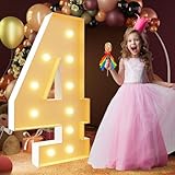 Festzelt, Zahl 4, warmes Licht, große LED-Zahlen, Lichter, Schild, Fernbedienung, romantische Buchstaben-Dekoration für Hochzeit, Valentinstag, Geburtstag, 70 cm
