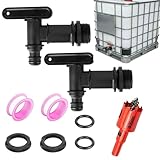 Wasserhahn für Regentonne WISIRENT, 2 Stück Garten Wasserhahn Wassertonne Hahn Wassertonnen für Garten mit Dichtung Und Lochöffner, Auslaufhahn 3/4in für Garten Regenfass Wassertank Regenwassertonne