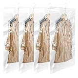 Luziyun Vakuumbeutel zum Aufhängen,4 Stück (110x70cm),platzsparende Vakuumbeutel für Kleidung,Anzüge,Mäntel,Jacken,transparenter und wiederverwendbarer Schrank-Organizer mit Haken