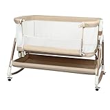 Beistellbett, 3-in-1, Beistellwiege mit Matratze und Moskitonetz, Babywiege, Tragfähigkeit 50 kg, kompakt in 3 Sekunden, leicht zu transportieren, 90 x 60 x 90 – 115 cm – Elfenbeinfarben + Gold