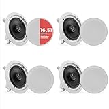 Pyle 16,5 cm Deckenlautsprecher – 200 W Einbaulautsprecher- 4 Stück, 2-Wege Stereo, Flach, Wechselbare Gitter – Wandlautsprecher/Ceiling Speaker